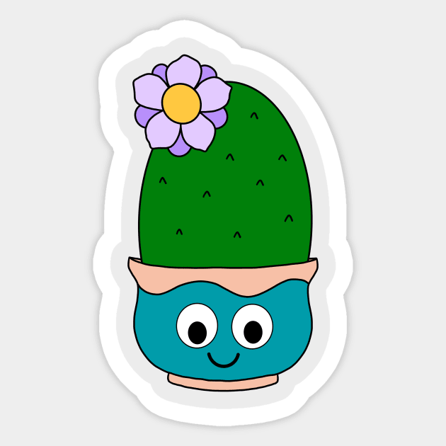 Cute Cactus Design #172: Big Cactus With Cute Flower In Kawaii Pot Sticker by DreamCactus